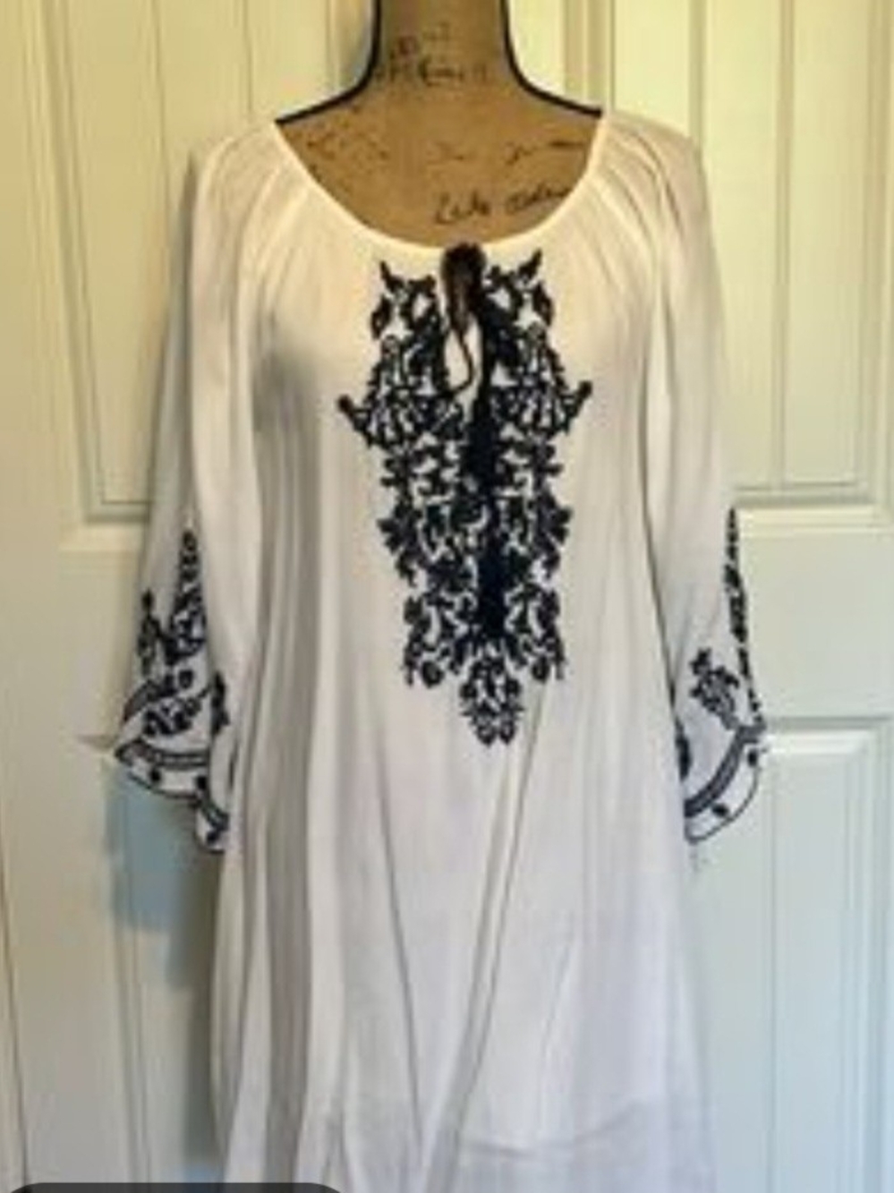 White Embroidered Women’s Swim Coverup with Black Detail